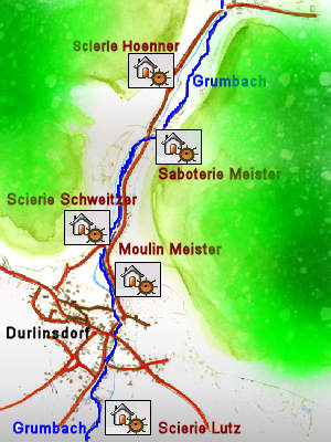 Situation des roues sur le trajet du Grumbach à Durlinsdorf